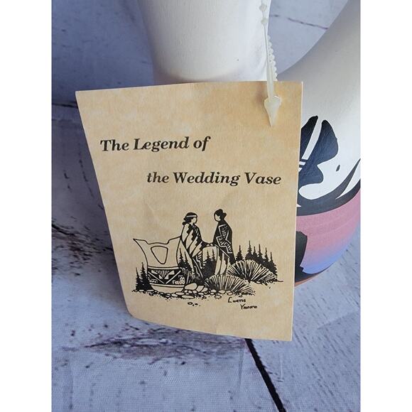 Vintage Native American Pottery Navajo Wedding Vase Signed Blue Pink Orange 5.5" - Picture 5 of 8